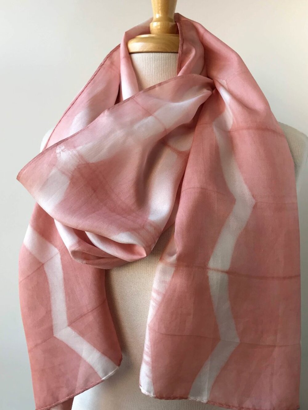 Hand Dyed Silk Scarf, Rose Pink & White, Natural Dyes, Textile Art, NWT